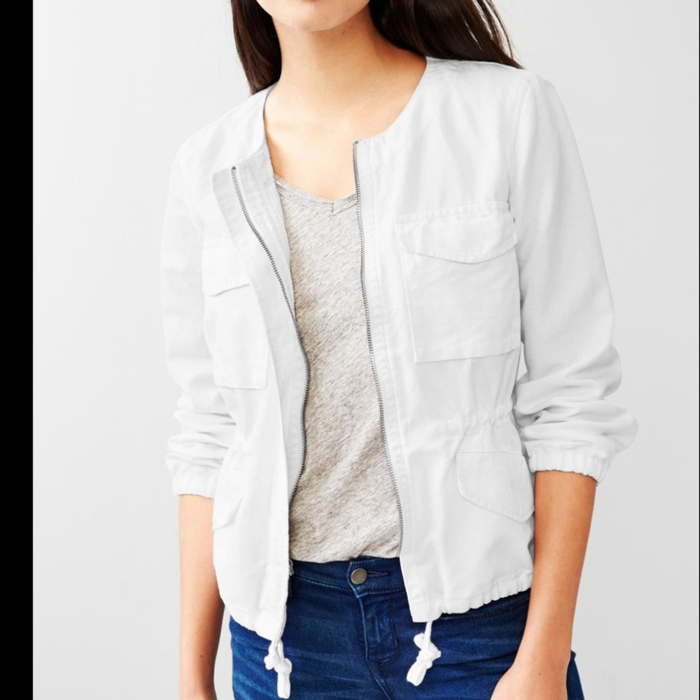 GAP WHITE Linen Blend utility jacket w/ draw string at waist & hem , sz Medium